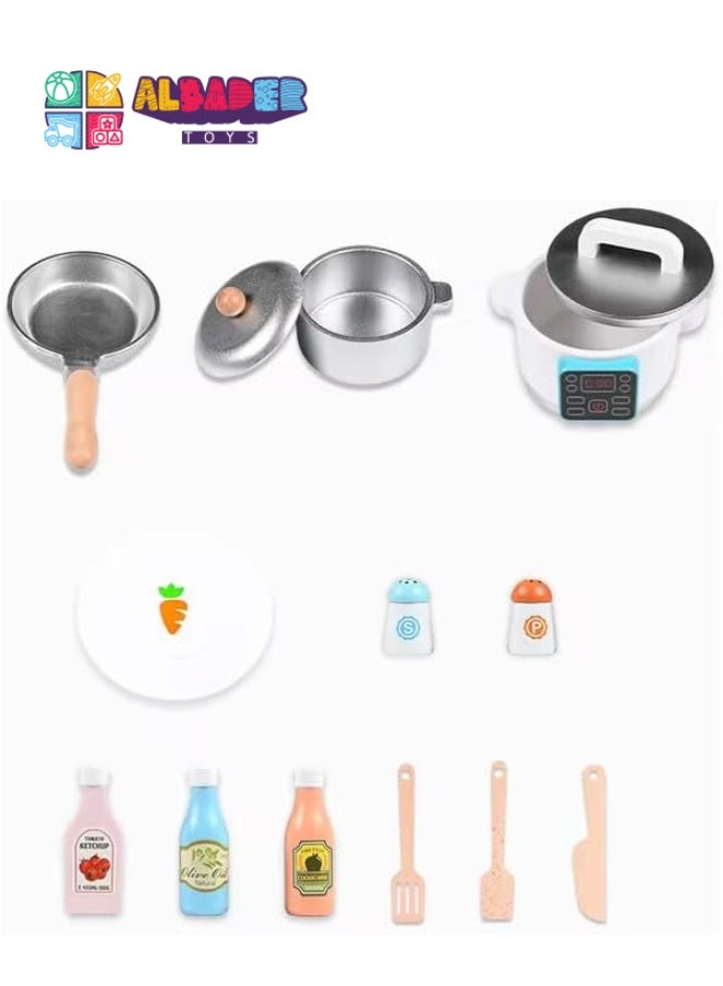 AL BADER Wooden Kitchen Set Toy, Kitchen for Kids WIth Oven, Kids Kitchen Playsetwith Play Sink Toy & Cook Food, Toy kitchen with many food accessories, For Kids 3-10 Years (Colorfull, 62 * 23 * 67) - Image 5